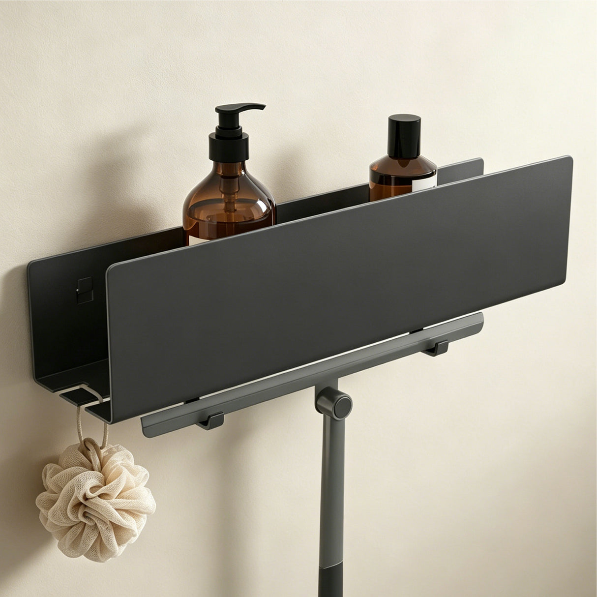 glasvilla Duschablage ohne Bohren mit 2 Schiebehaken, Reglo-18 40cm | Duschregal ohne Bohren oder mit Bohren, Ablaufdesign Badezimmer Organizer, Metall, Shampoo Halterung für Dusche, Bad & Küche