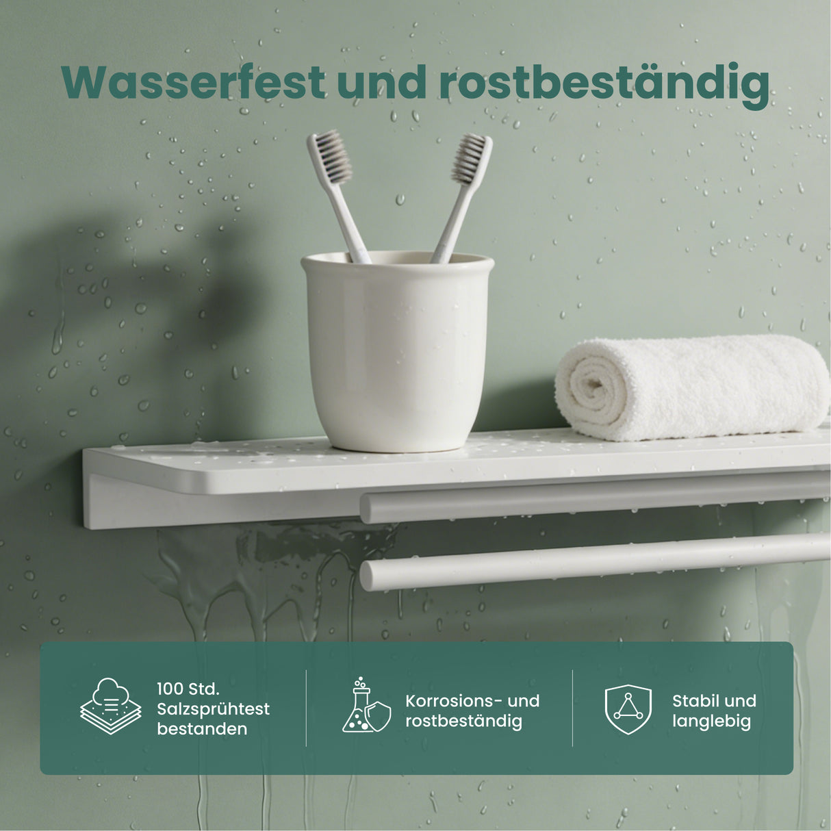 glasvilla Duschablage zum Bohren, Duschregal mit 2 Handtuchstangen aus Aluminiumlegierung, Badezimmerablage zur Wandmontage, Badezimmer Organizer Reglo-19