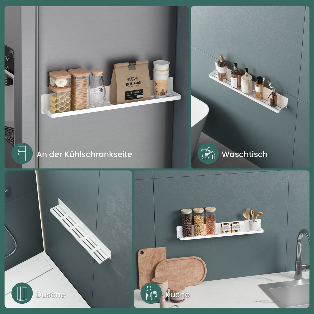 glasvolla Duschablage ohne Bohren, Duschregal magnetisch, selbstklebende Badezimmerablage zur Wandmontage 60cm Reglo-01