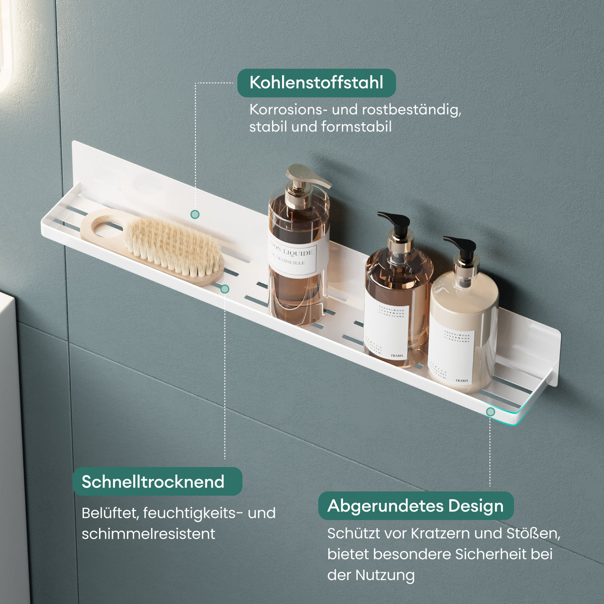 glasvolla Duschablage ohne Bohren, Duschregal magnetisch, selbstklebende Badezimmerablage zur Wandmontage 60cm Reglo-01