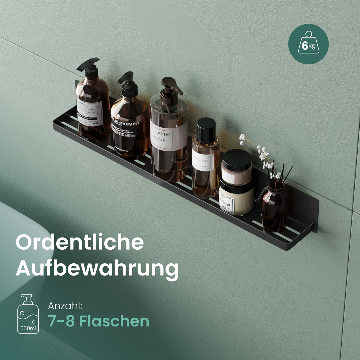 glasvolla Duschablage ohne Bohren, Duschregal magnetisch, selbstklebende Badezimmerablage zur Wandmontage 60cm Reglo-01