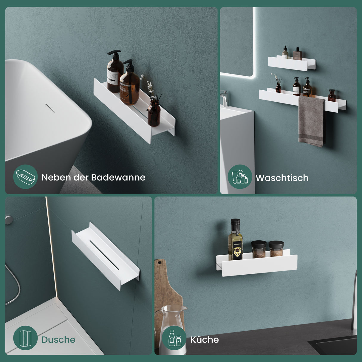 glasvolla Duschablage zum Bohren oder Kleben Duschregal Badablage 40cm Badezimmerablage zur Wandmontage Badezimmer Organizer Reglo-03