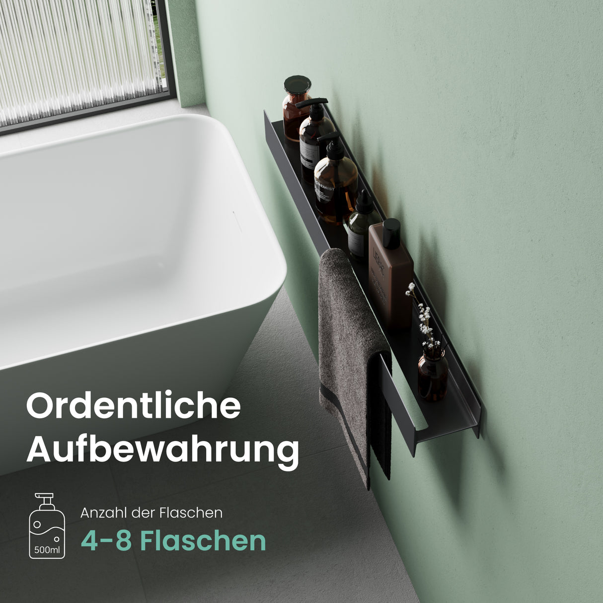 glasvolla Duschablage zum Bohren oder Kleben Duschregal Badablage 40cm Badezimmerablage zur Wandmontage Badezimmer Organizer Reglo-03