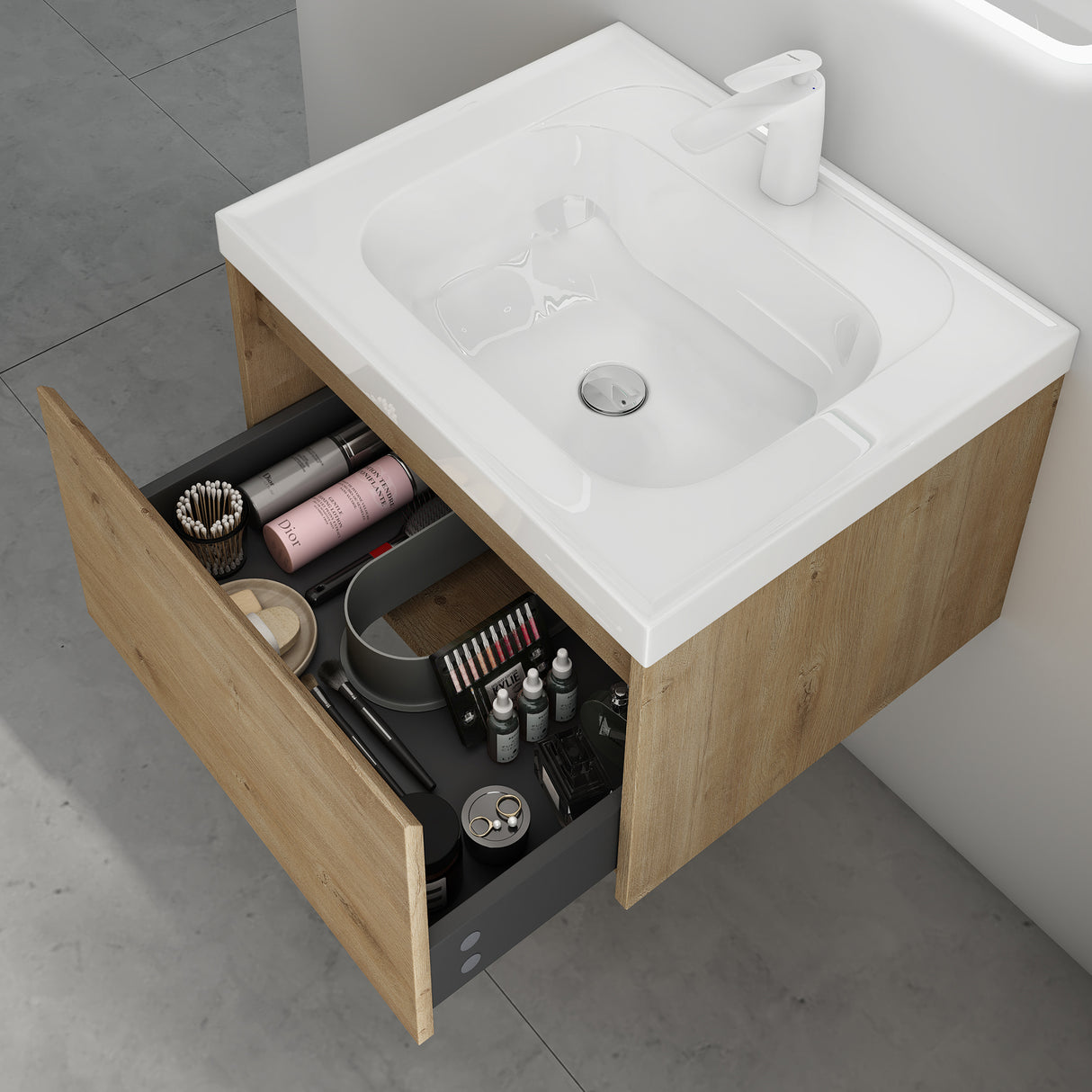 conjunto de muebles de baño glasvilla mueble bajo lavabo con lavabo de mineral Salerno