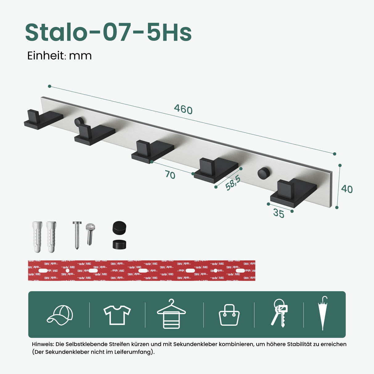glasvilla ganchos de ropa perchero de pared ganchos de pared de acero inoxidable barra de percha ganchos de perchero Stalo-06+Stalo-07