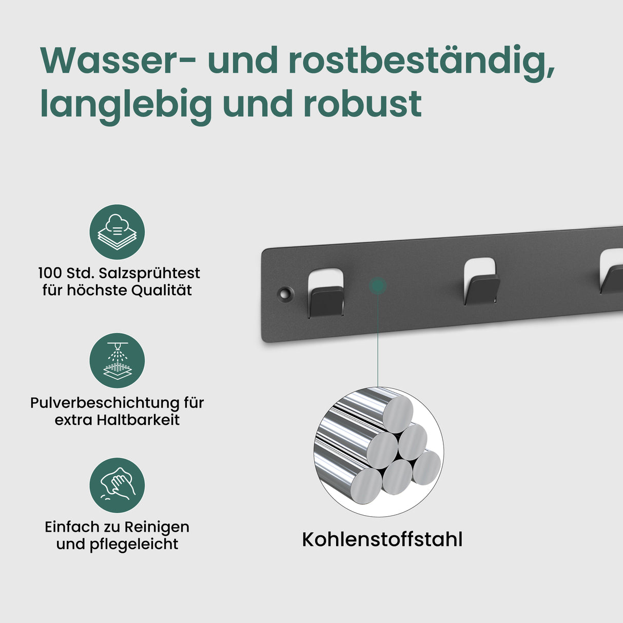 glasvilla Kleiderhaken ohne Bohren Wandgarderobe Wandhaken mit 5 Haken Garderobenleiste Garderobenhaken Stalo-14