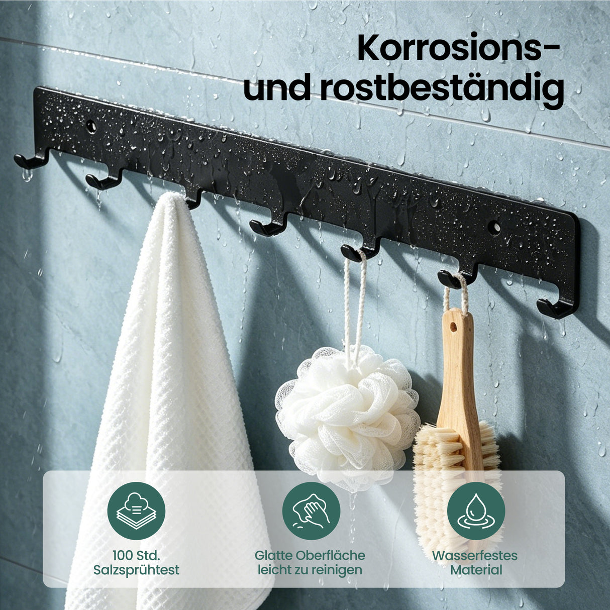 glasvilla Kleiderhaken Garderobenhaken zum Bohren oder Kleben, Wandhaken mit 7 Haken, Garderobenleiste Wandgarderobe Stalo-17