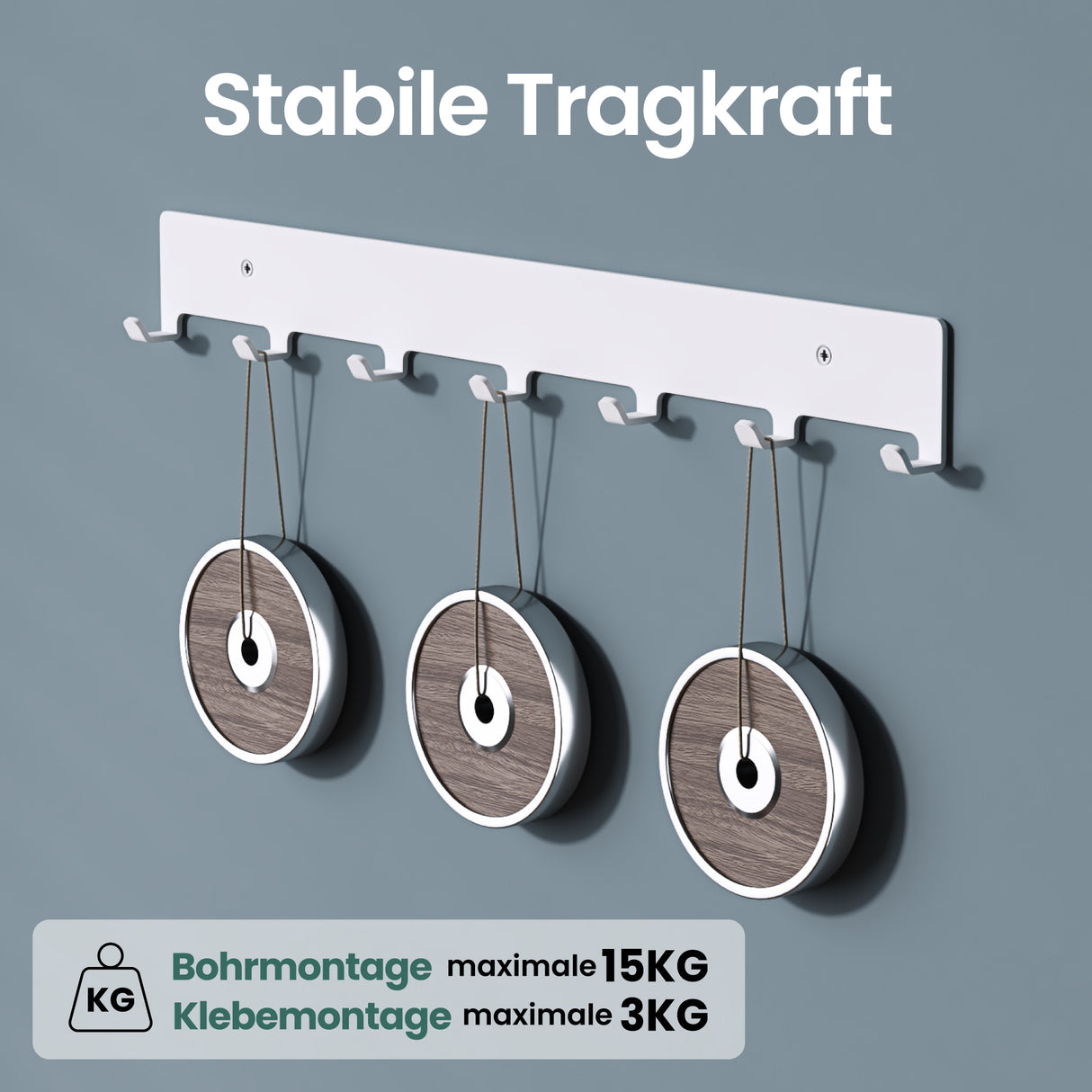 glasvilla Kleiderhaken Garderobenhaken zum Bohren oder Kleben, Wandhaken mit 7 Haken, Garderobenleiste Wandgarderobe Stalo-17