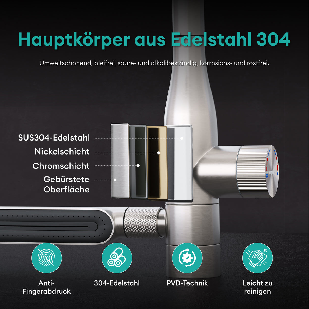 glasvilla Wasserhahn Küche mit Wasserfallstrahl, Spültischarmatur Küchenarmatur, Mischbatterie mit Einhebelmischer 360° Schwenkbar, Küchenwasserhahn aus Edelstahl Silber Turnix-03
