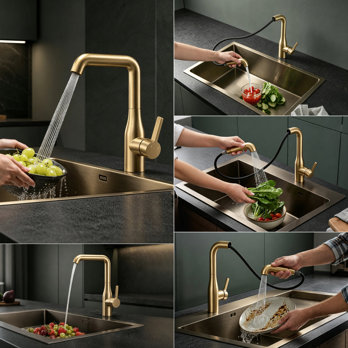 glasvilla Robinet de Cuisine avec Douchette Extractible, Mitigeur Évier Pivotant à 360°, Robinetterie en Acier Inoxydable Turnix-04