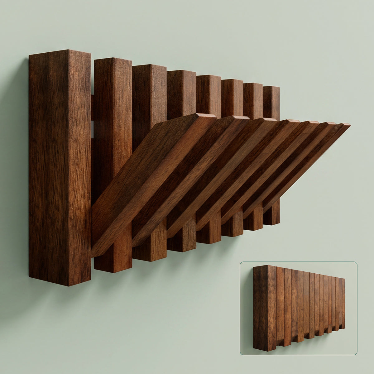 Glasvilla Design – Perchero de pared de madera con 7 ganchos magnéticos abatibles Twigro-01