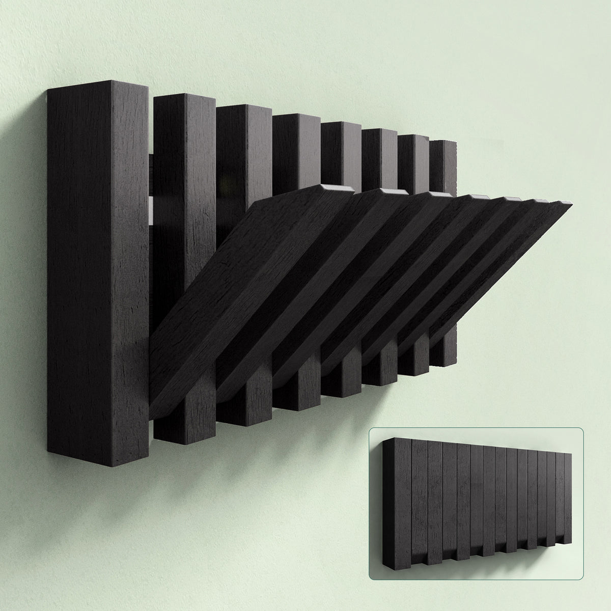Glasvilla Design – Perchero de pared de madera con 7 ganchos magnéticos abatibles Twigro-01