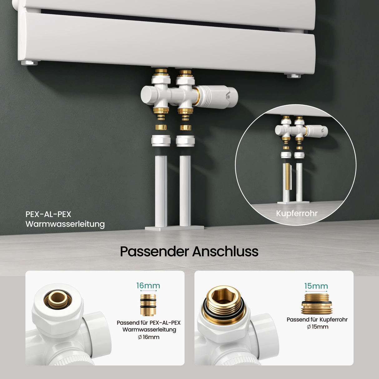 glasvilla Robinet de Radiateur avec Régulateur et Réglage de la Température de 6° à 28° Robinet Thermostatique