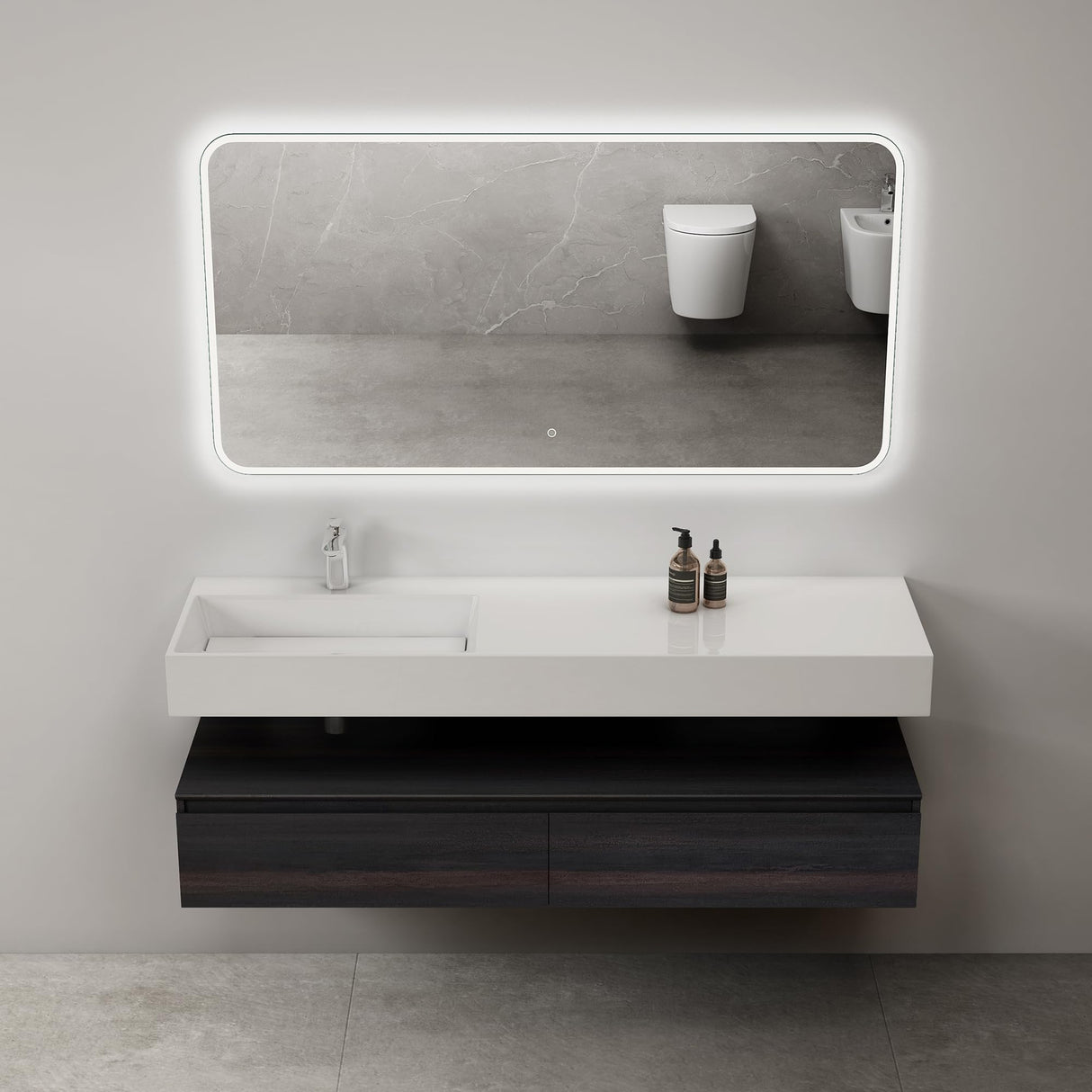 glasvilla Badmöbelset Waschtisch mit Unterschrank 150x48x25cm mit Soft-Close Schubladen inkl. Mineralguss-Waschbecken UP