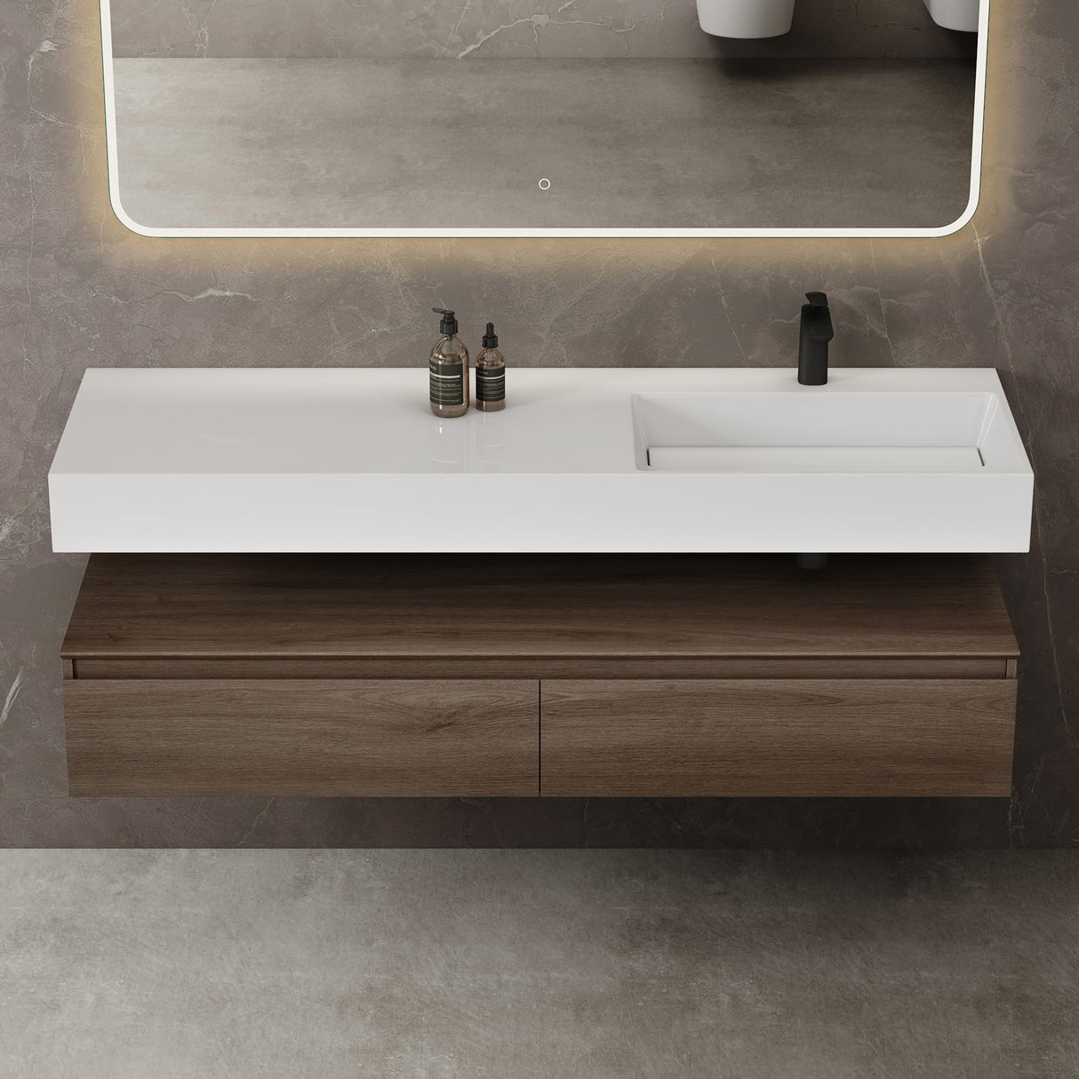 glasvilla Badmöbelset Waschtisch mit Unterschrank 150x48x25cm mit Soft-Close Schubladen inkl. Mineralguss-Waschbecken UP