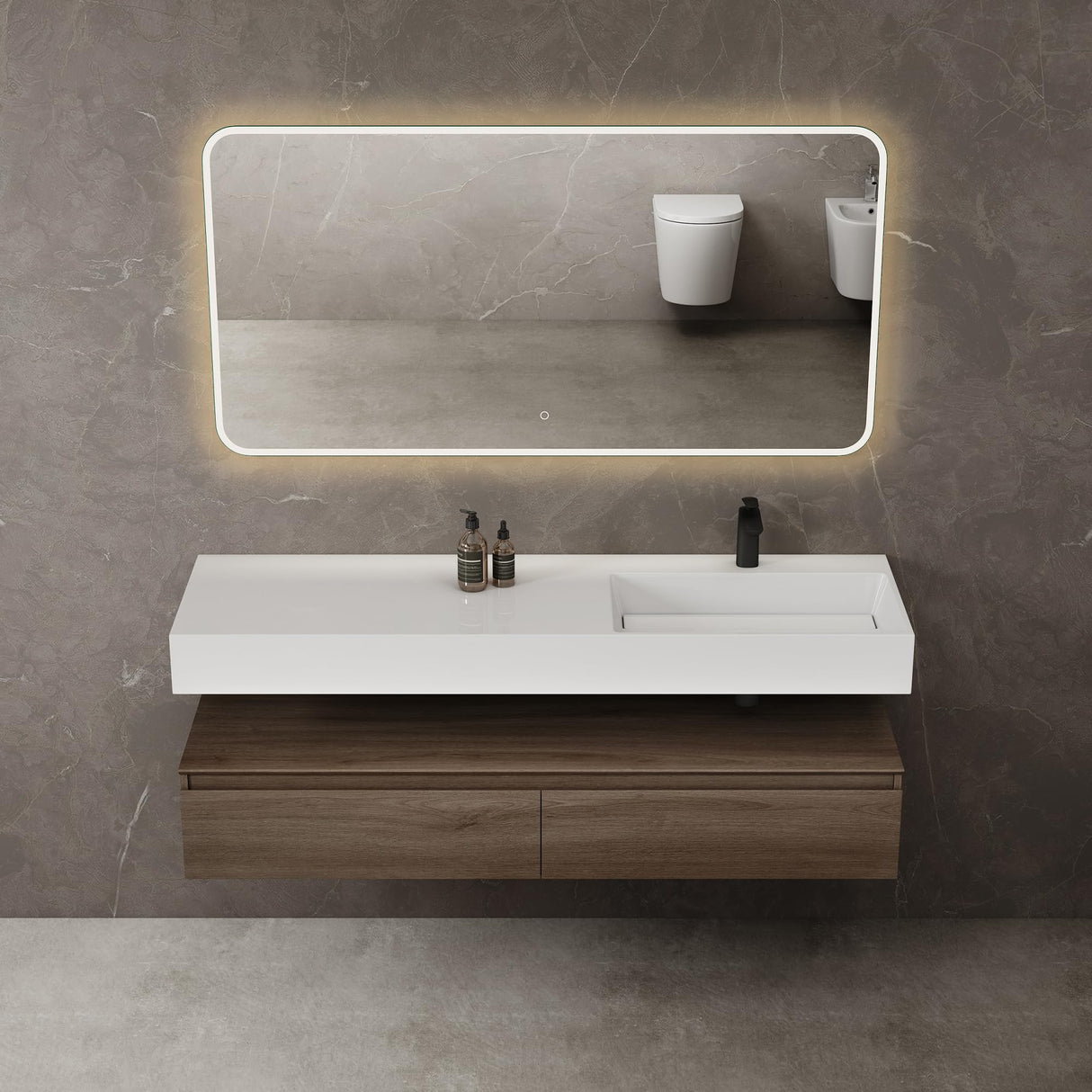 glasvilla Badmöbelset Waschtisch mit Unterschrank 150x48x25cm mit Soft-Close Schubladen inkl. Mineralguss-Waschbecken UP