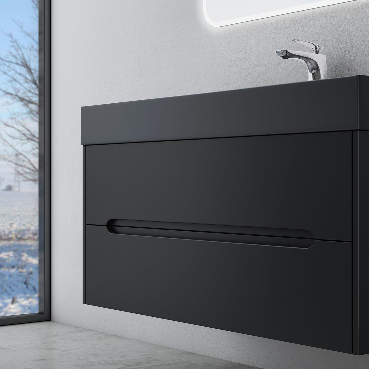 glasvilla Badmöbel-Set Badezimmermöbel Waschbeckenunterschrank mit Softclose Schubladen inkl. Mineralguss Waschbecken Yoga