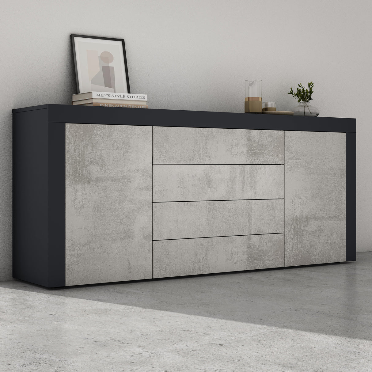 glasvilla Sideboard Aufbewahrungsschrank BTH: 167x36x70 cm mit 2 Schränken und 4 Schubladen Kommode Mehrzweckschrank Möbel Schrank03