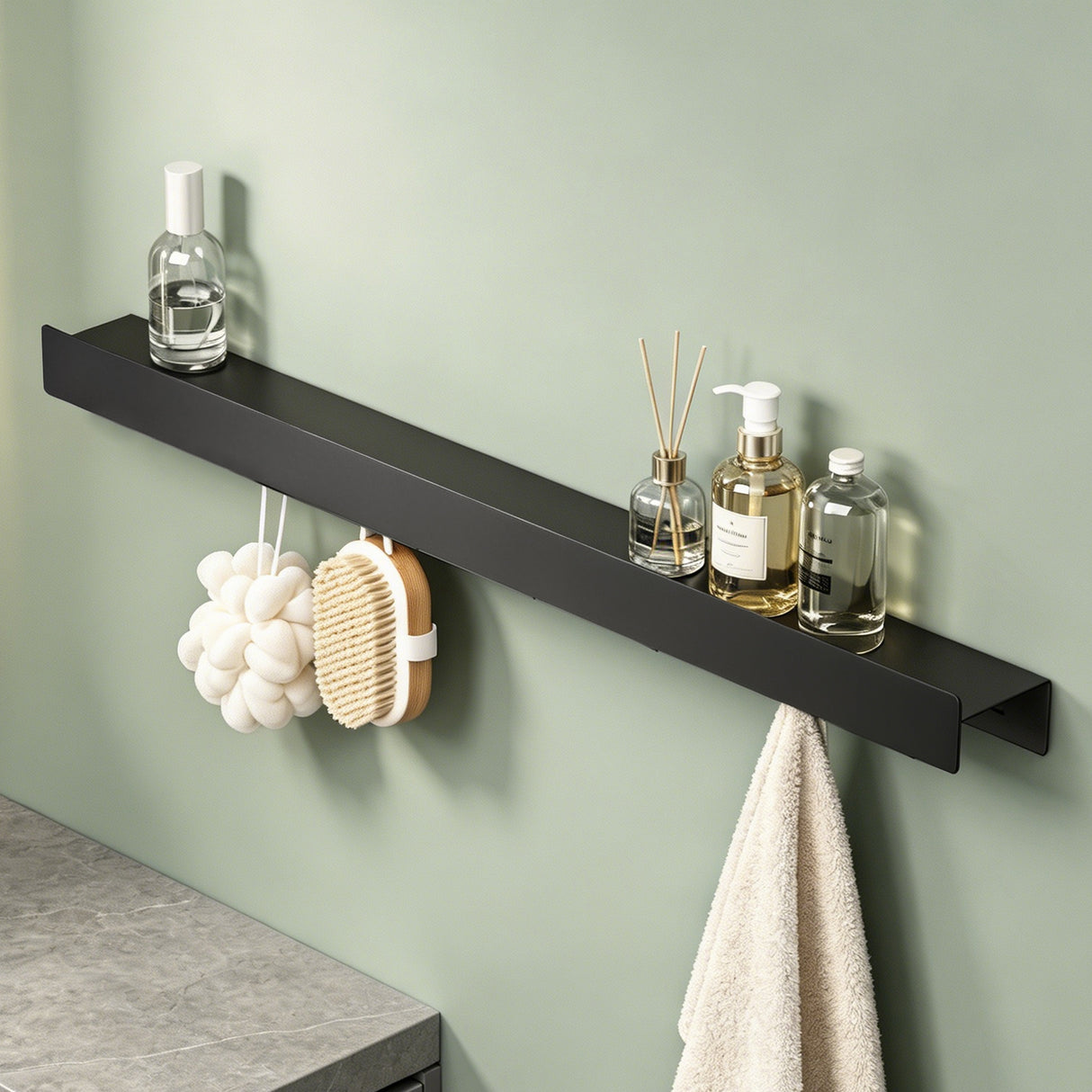 glasvilla Wandgarderobe mit Ablage und 8 Haken, Garderobenleiste mit versteckten Kleiderhaken, Kleiderstange Wandmontage Stalo-11