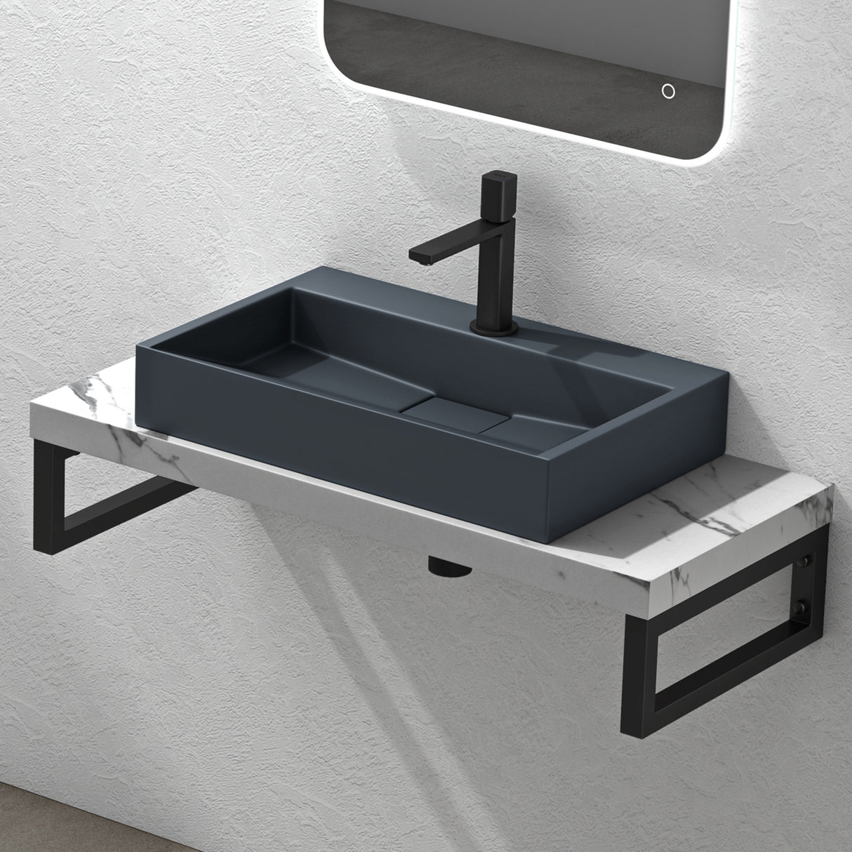 lavabo Glasvilla, lavabo à poser, lavabo suspendu, meuble vasque suspendu avec bonde, en fonte minérale, zone de vasque rectangulaire col19