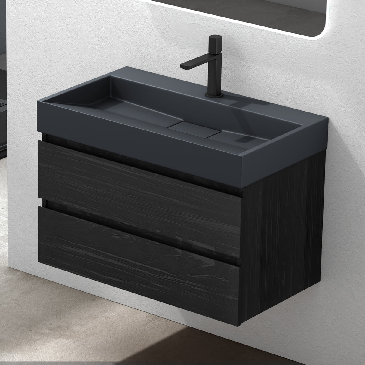 glasvilla Waschbecken Aufsatzwaschbecken Hängewaschbecken Hängewaschtisch inkl. Ablaufgarnitur Mineralguss Rechteckig Waschplatz col19