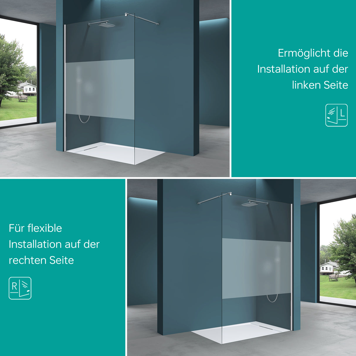 glasvilla Duschwand für Dusche Duschabtrennung Walk-In Dusche ESG-Sicherheitsglas 10mm NANO Glas Bremen2MS