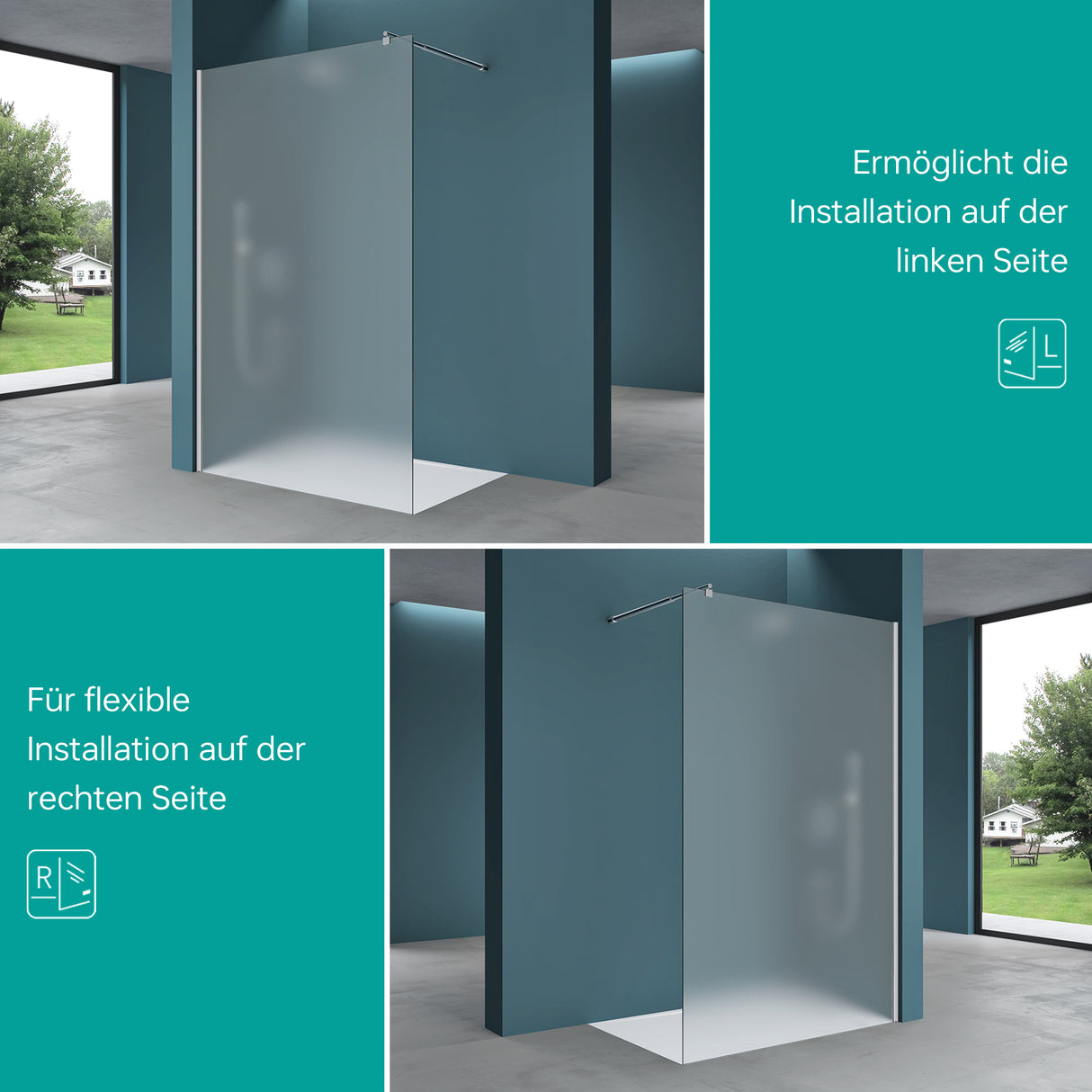 glasvilla Duschwand für Dusche Duschabtrennung Walk-In ESG-Sicherheitsglas 10mm NANO Glas BRAM1 & BRAM3 Bremen2VS