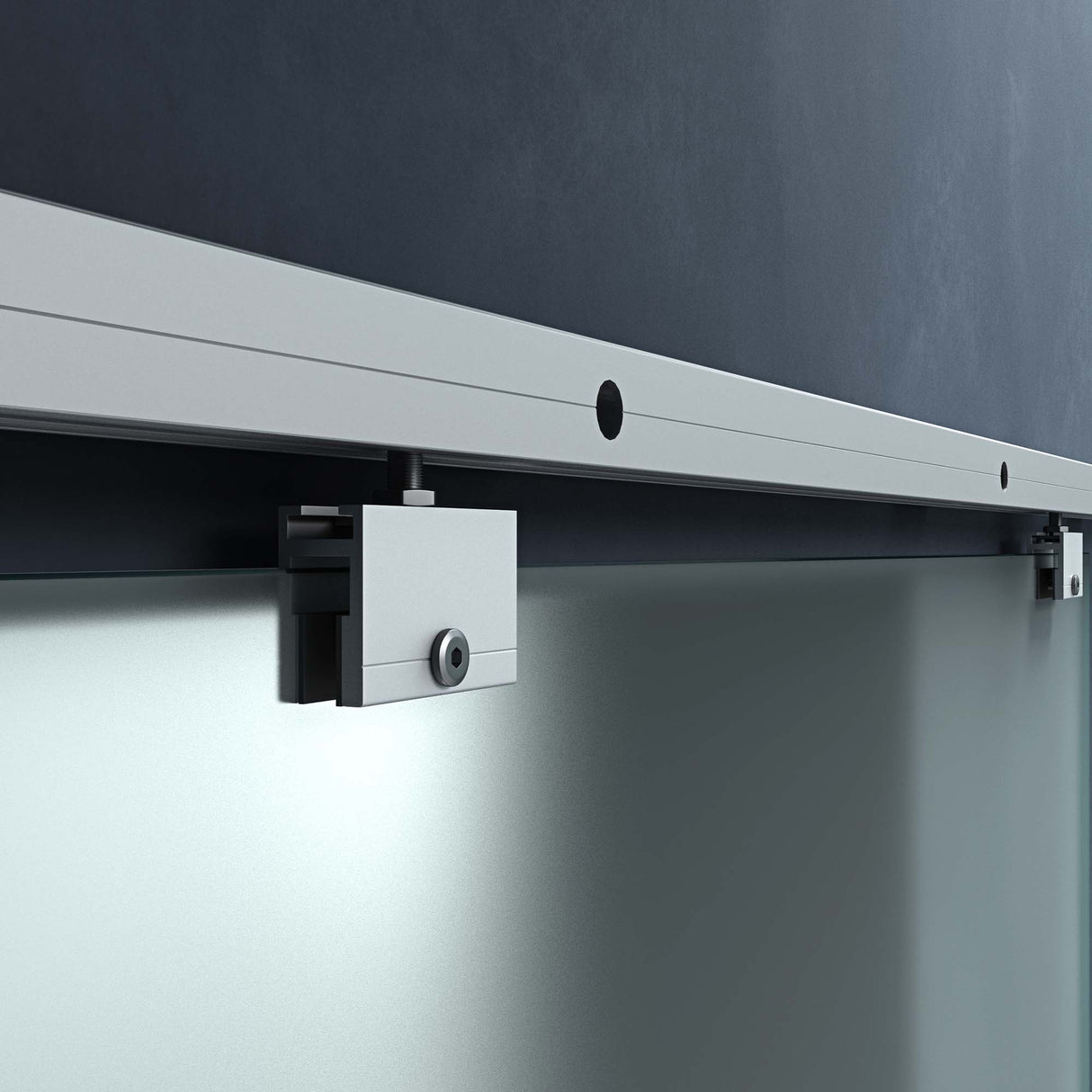 Ensemble complet de porte coulissante en verre Glasvilla Amalfi H : 2150 mm, type de poignée : barre, avec mécanisme de fermeture amortie, verre de sécurité trempé de 8 mm