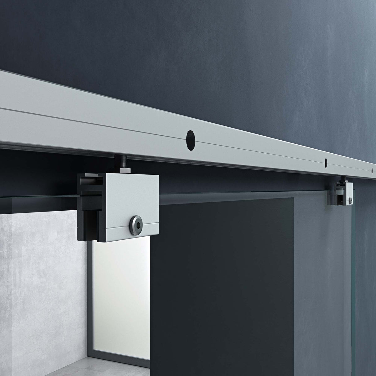 Ensemble complet de porte coulissante en verre Glasvilla Amalfi H : 2050 mm, type de poignée : barre, avec mécanisme de fermeture amortie, verre de sécurité trempé de 8 mm