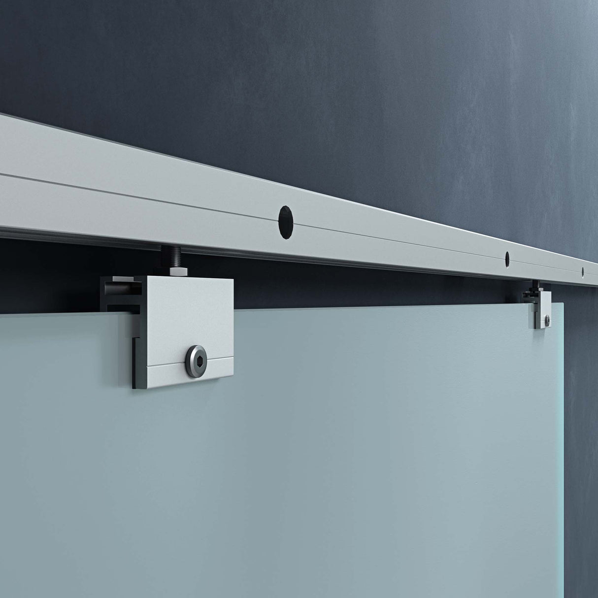 Ensemble complet de porte coulissante en verre Glasvilla Amalfi H : 2150 mm, type de poignée : barre, avec mécanisme de fermeture amortie, verre de sécurité trempé de 8 mm