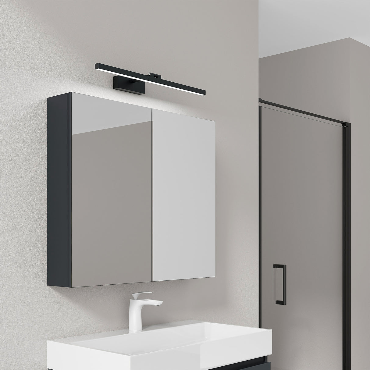 glasvilla Spiegelschrank mit Spiegellampe Badezimmerschrank Spiegelleuchte 180° Drehbar LED Badlampe Strahlenschön