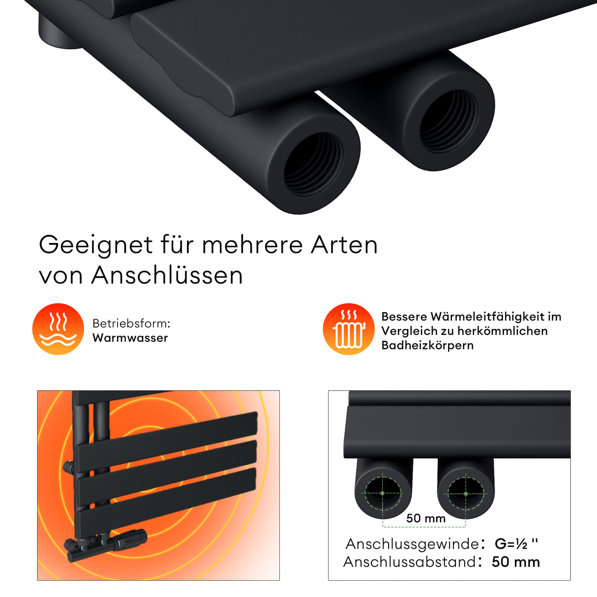 glasvilla Badheizkörper Badheizung Handtuchheizkörper Flach Seitenanschluss Handtuchhalter Handtuchwärmer FN