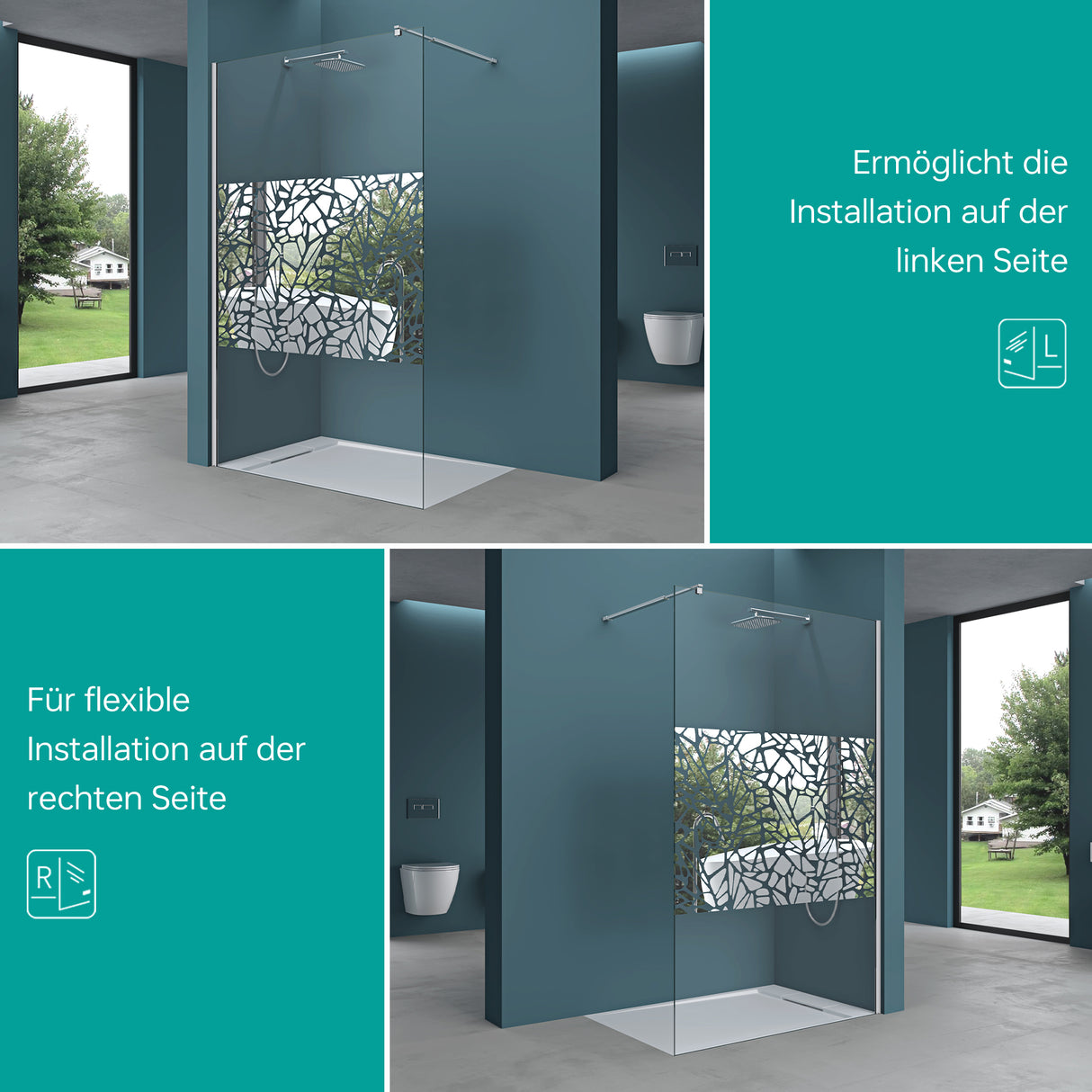 glasvilla Duschwand para ducha Duschabtrennung Walk-In ESG-Sicherheitsglas 10mm NANO Glas BRAM1&3 Bremen2BL