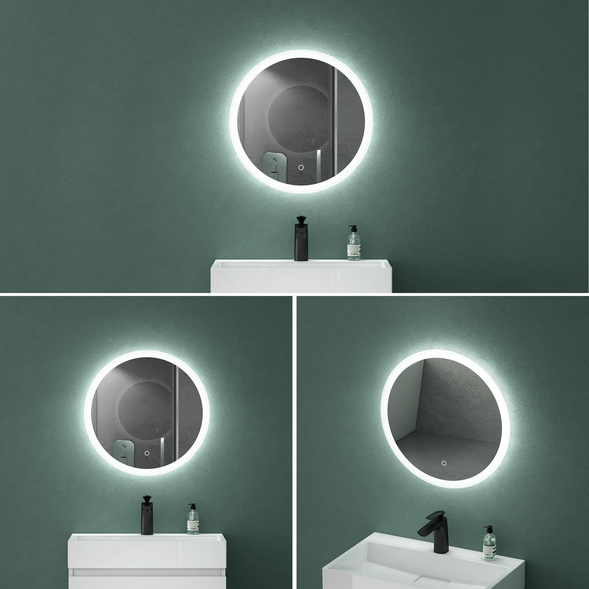 glasvilla Espejo de pared Espejo de baño LED espejo redondo con luz LED Espejo de baño con interruptor táctil, Antivaho gracias a la capa Antifog Espejo LED 05