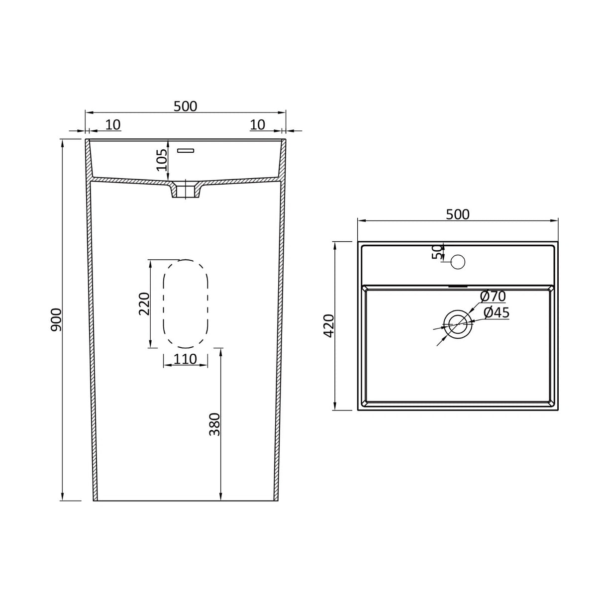 lavabo de diseño glasvilla freestanding Col34 de mineral compuesto