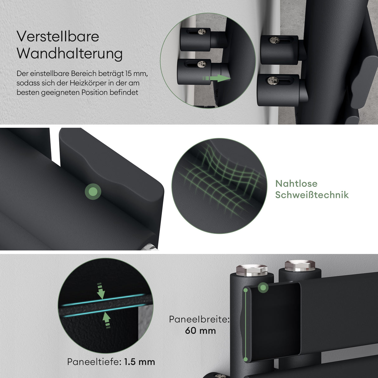 glasvilla Badheizkörper Badheizung Handtuchheizkörper Flach Seitenanschluss Handtuchhalter Handtuchwärmer FN