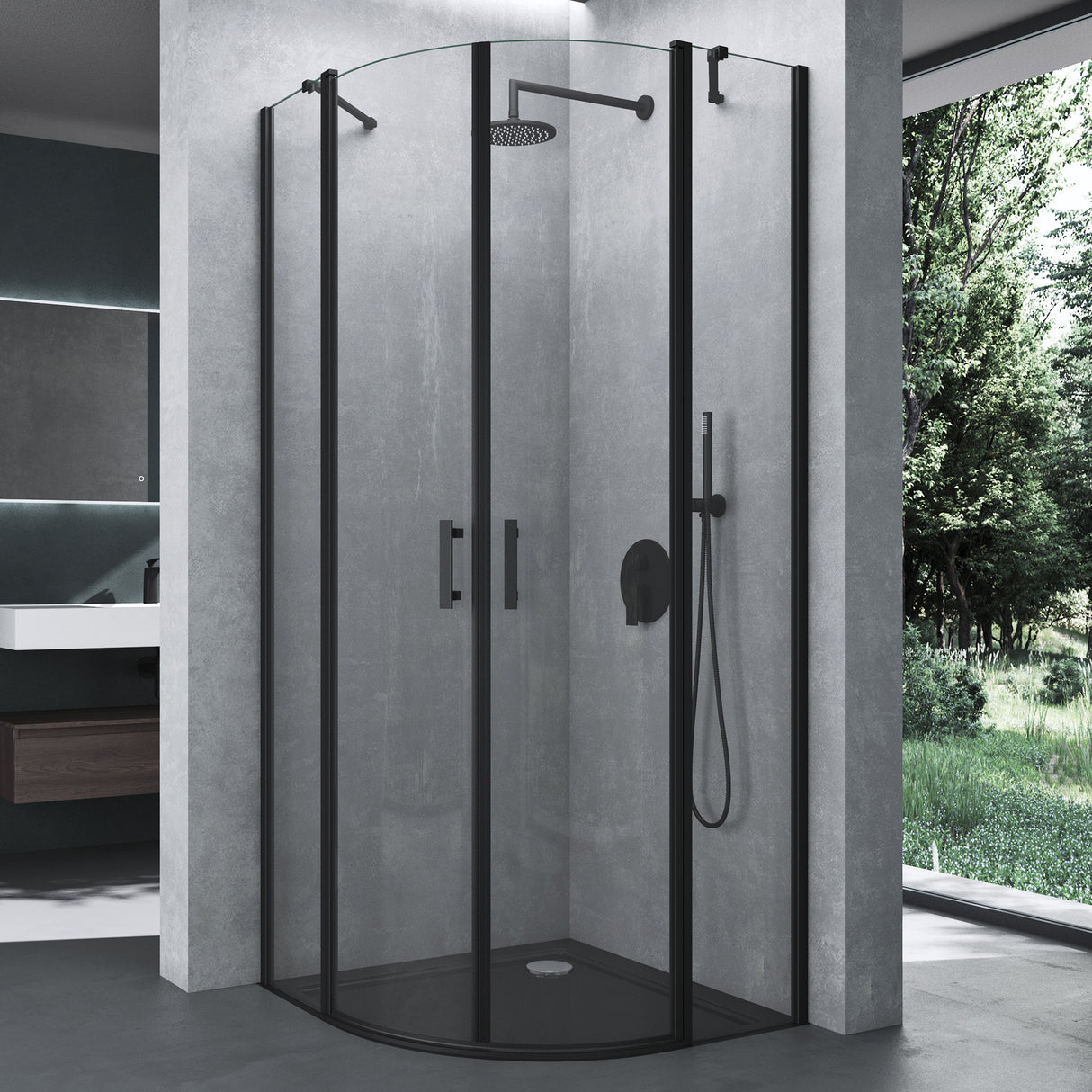 glasvilla Duschabtrennung Viertelkreis mit 2 Drehtüren Dusche ESG-Sicherheitsglas Nano-Beschichtung Ravenna52K Schwarz