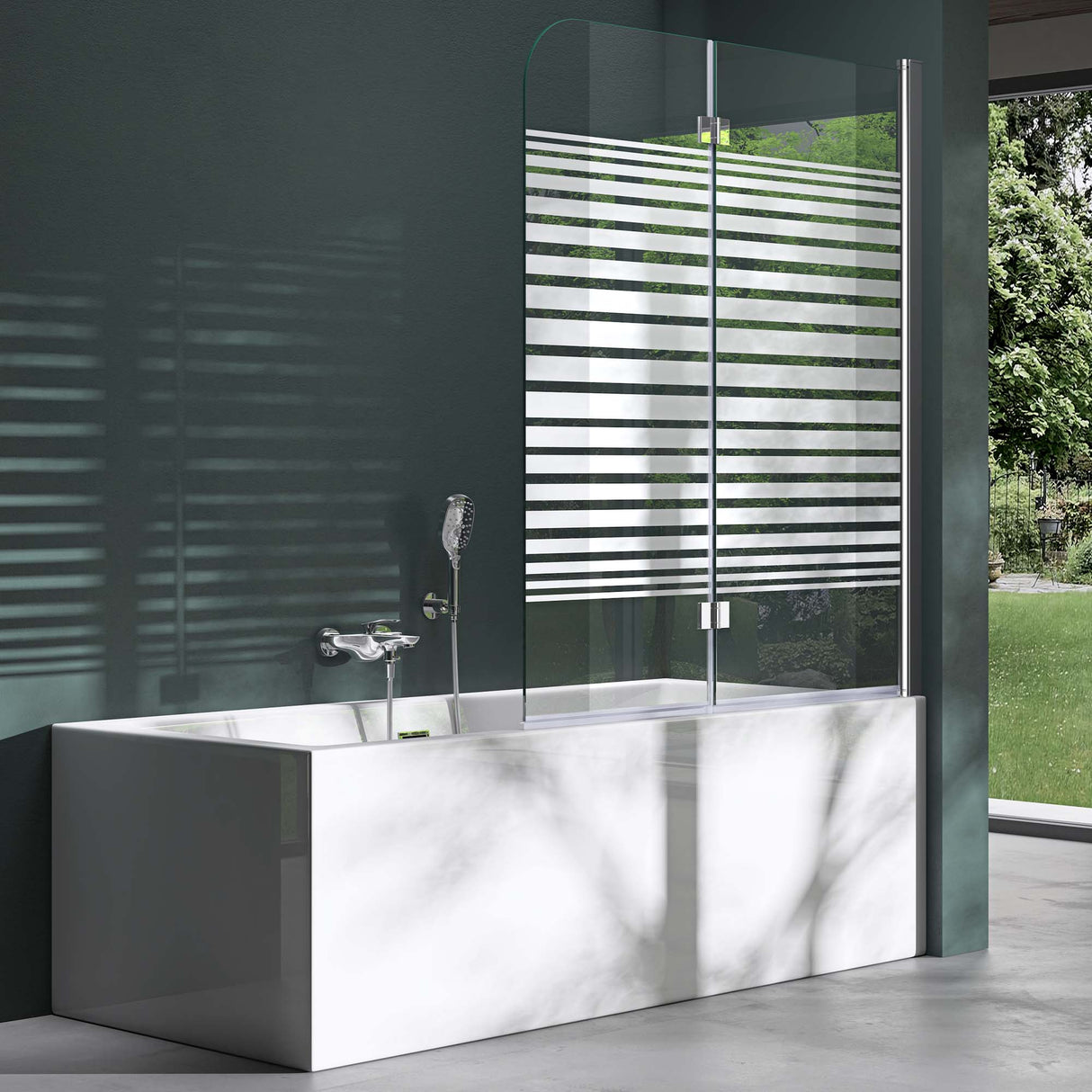 glasvilla Duschwand para bañera pared de bañera plegable 180° vidrio de seguridad con NANO 120x140cm separador de bañera accesorio de bañera Cortona1408