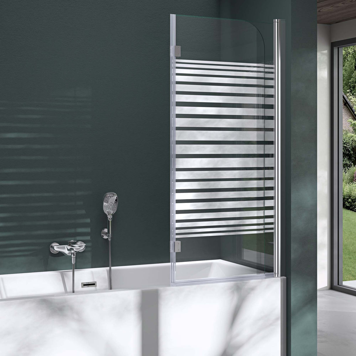 glasvilla Duschwand para bañera pared de bañera plegable 180° vidrio de seguridad con NANO 120x140cm separador de bañera accesorio de bañera Cortona1408