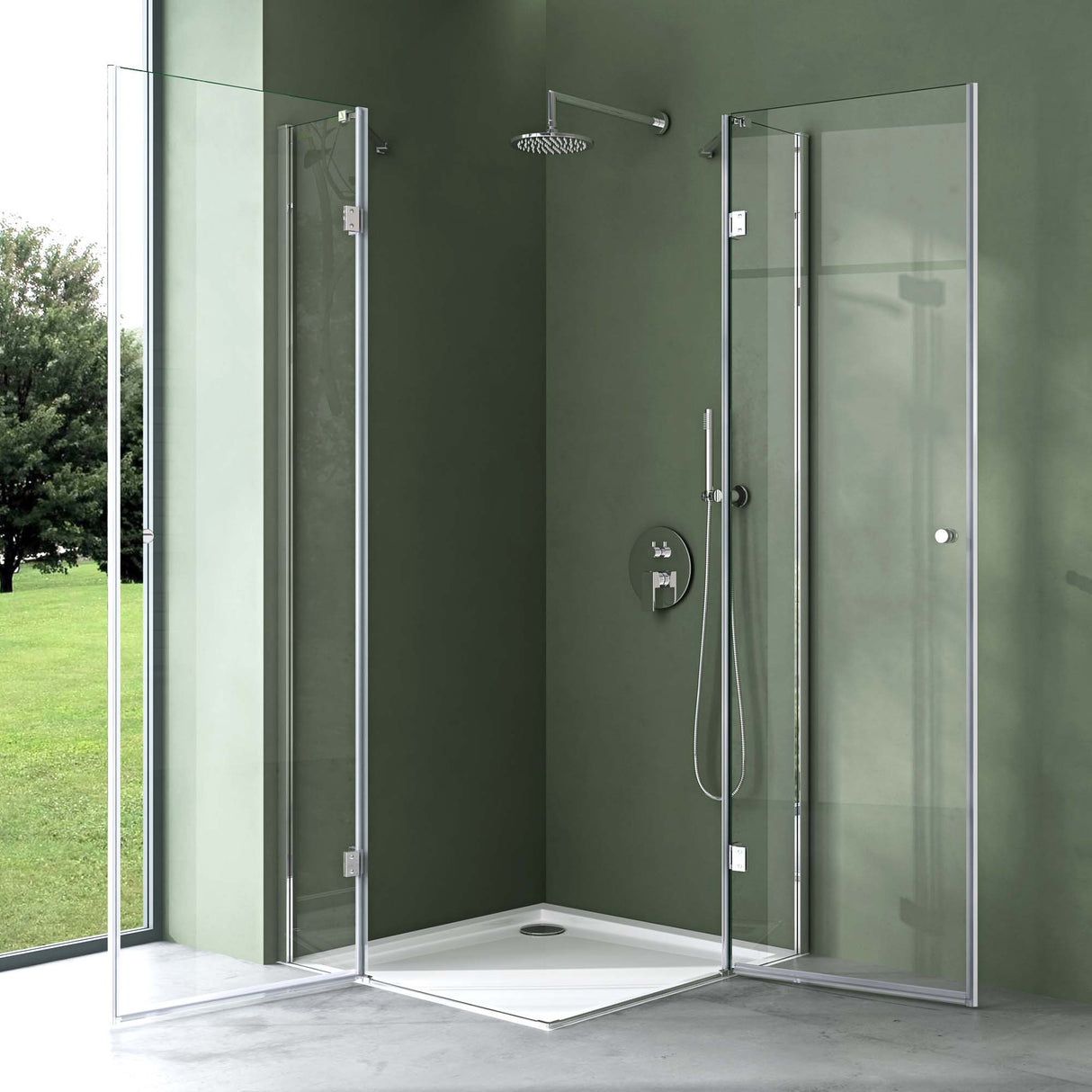 galsvilla Eckeinstieg Duschkabine Duschabtrennung Klarglas 6mm ESG-Sicherheitsglas & Lotuseffekt 2 Pendeltüren R01k