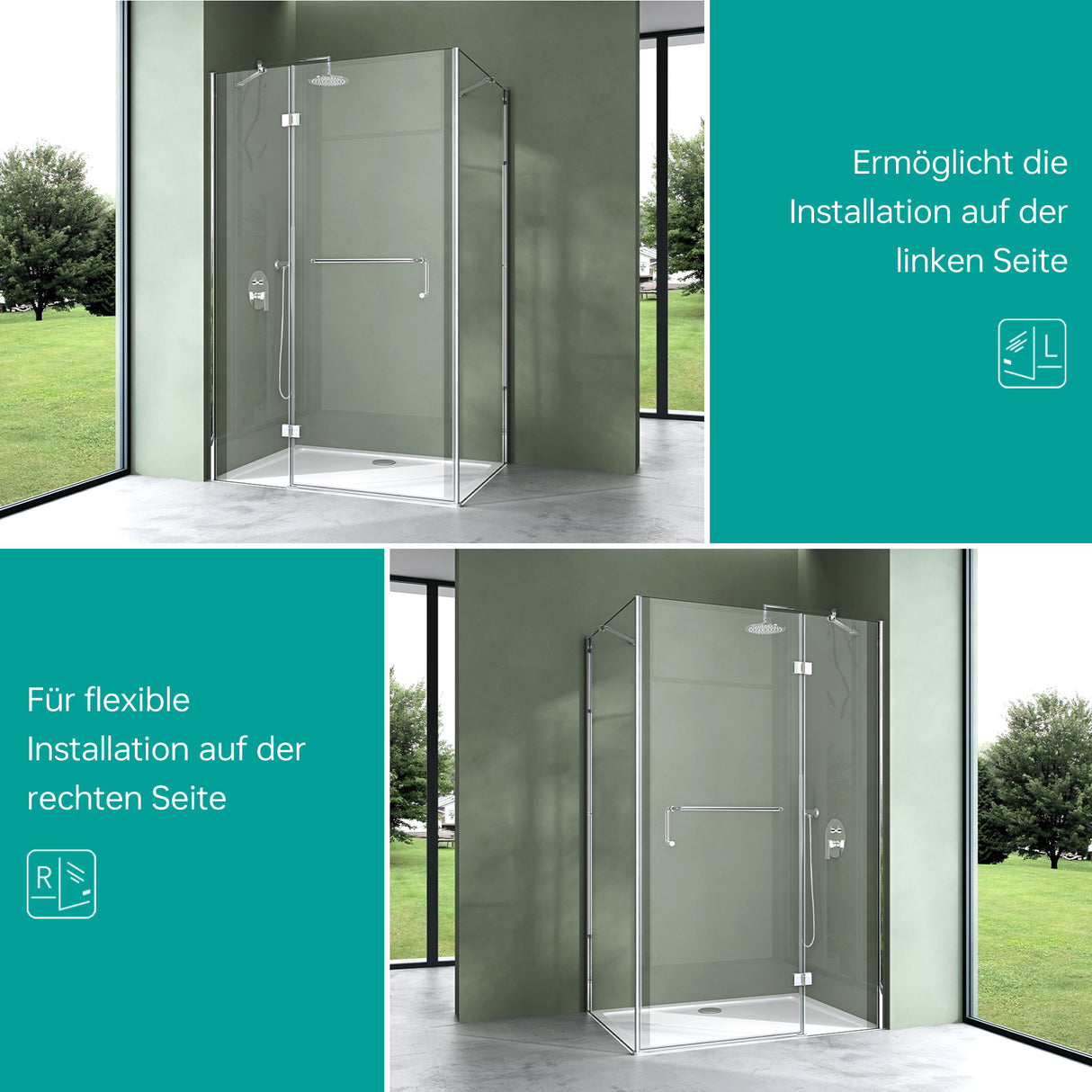 cabina de ducha glasvilla, mampara de ducha 6mm de vidrio de seguridad ESG con efecto loto y recubrimiento nano repelente de suciedad, ducha de vidrio real R04k