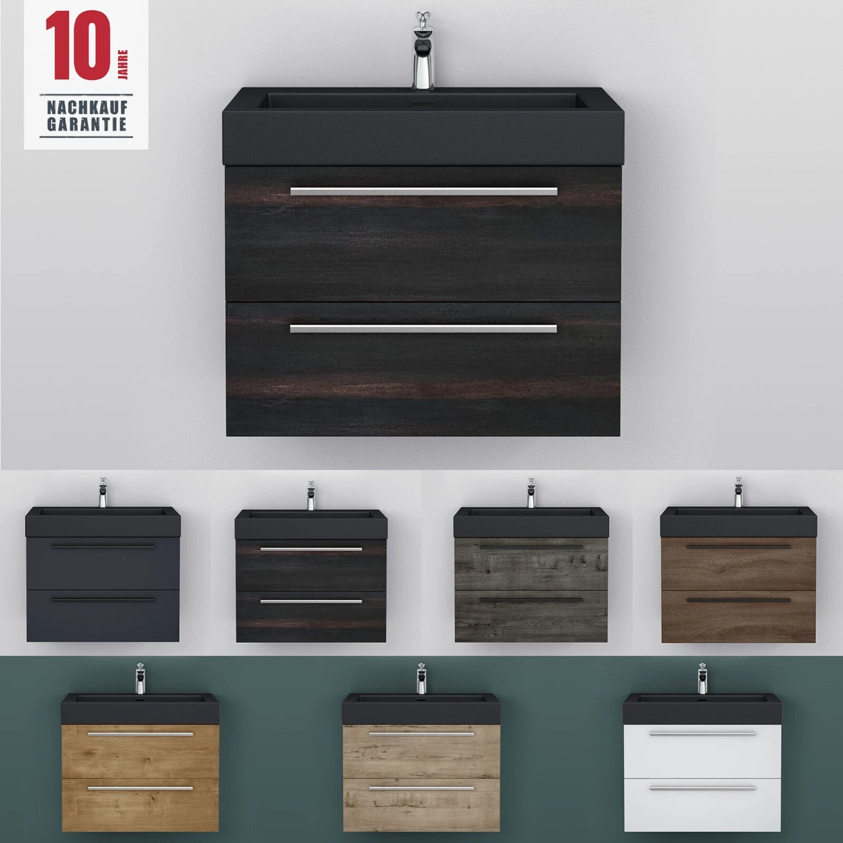 glasvilla Badmöbel-Set Waschbeckenunterschrank Waschtisch mit Unterschrank inkl. Mineralguss-Waschbecken in Anthrazit Quadratto