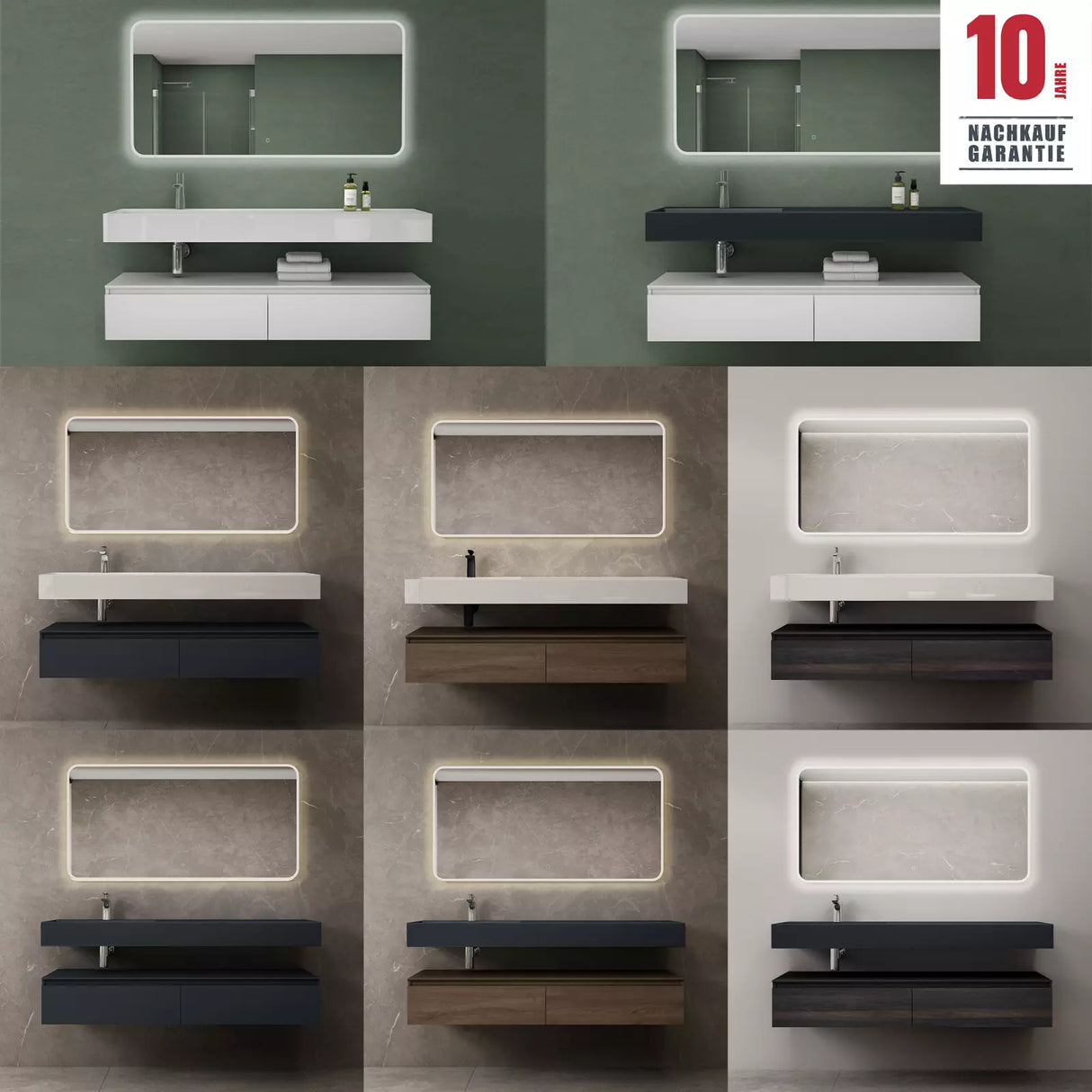 glasvilla Badmöbelset Waschtisch mit Unterschrank 150x48x25cm mit Soft-Close Schubladen inkl. Mineralguss-Waschbecken UP