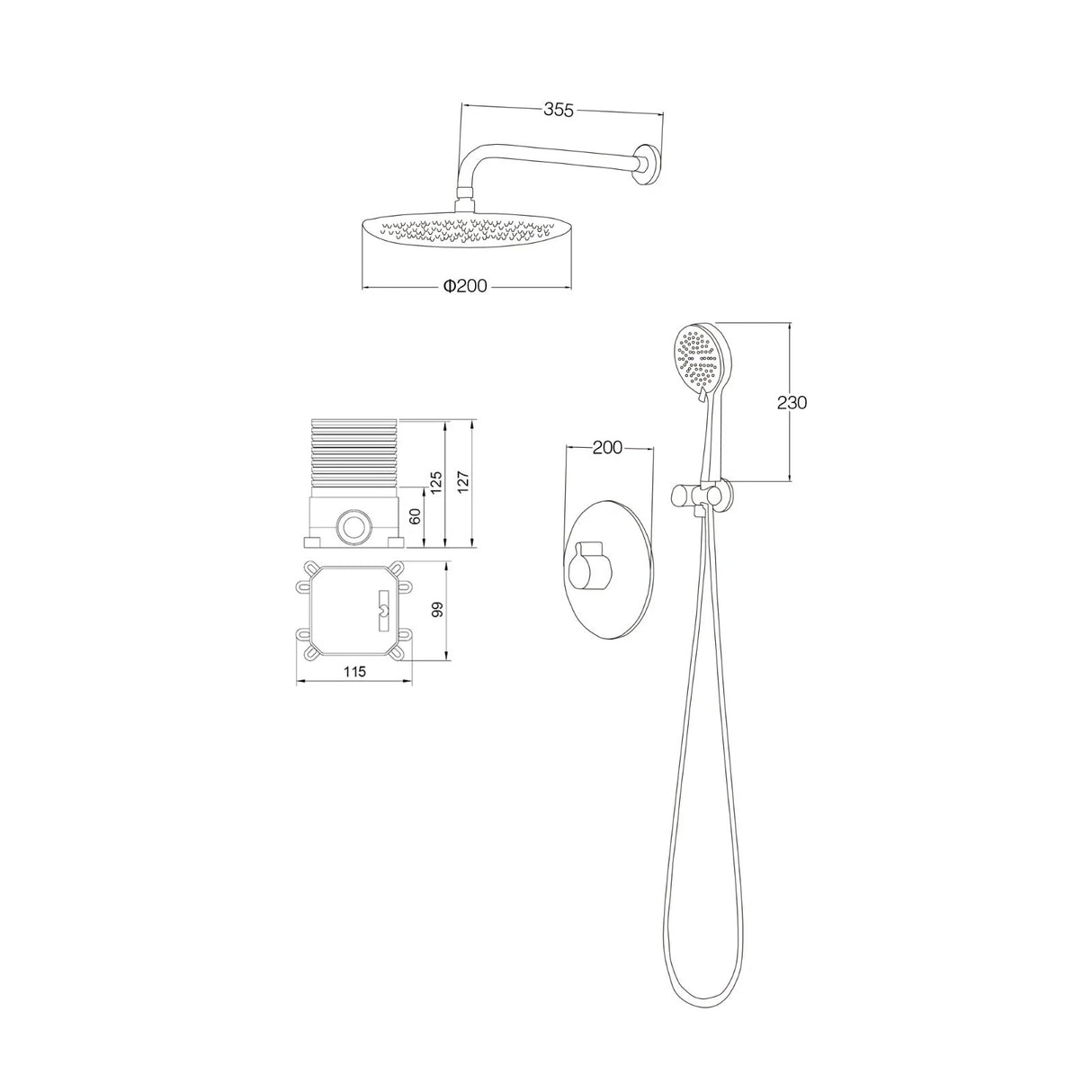 glasvilla Ducha de lluvia ahorradora de agua Sistema de ducha de bienestar Cabezal de ducha Ø40cm Juego de ducha con ducha de mano y mezclador monomando Sistema de ducha3