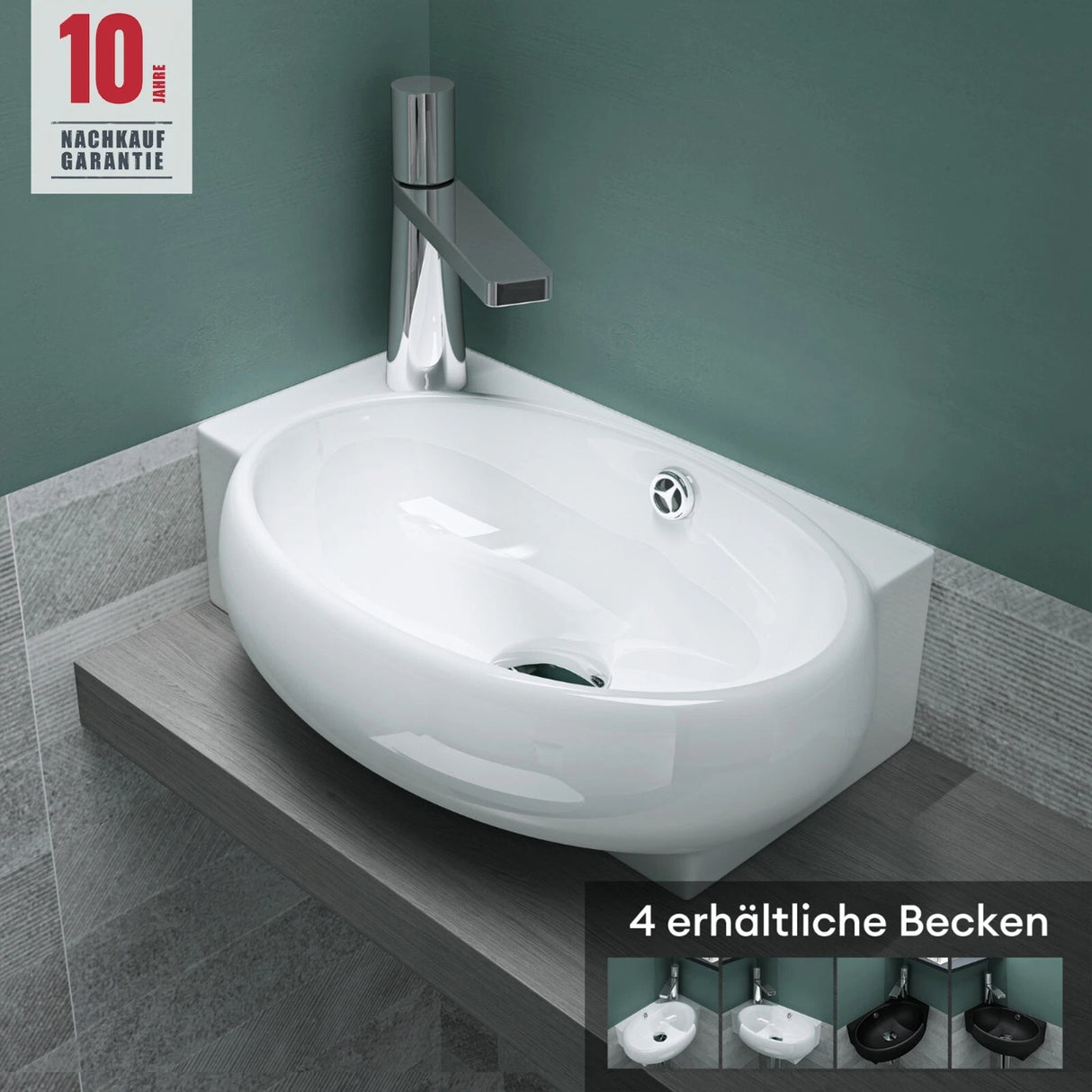 glasvilla Waschbecken Gäste WC Aufsatzwaschbecken Hängewaschbecken aus Keramik mit NANO, BTH: 42x28x15cm, Brüssel001