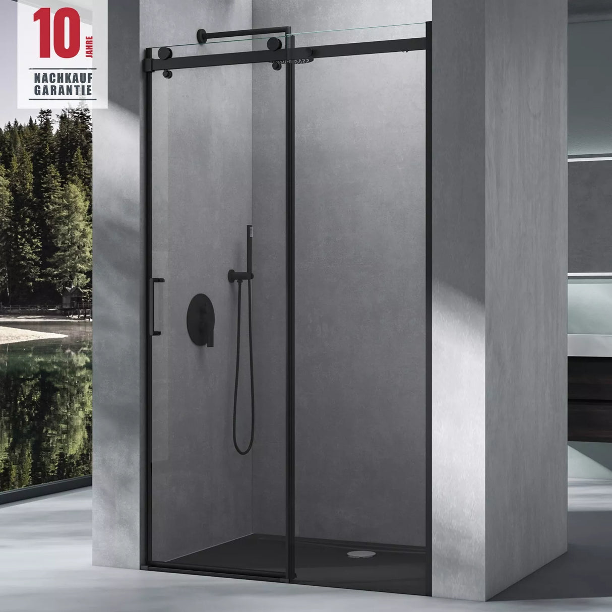 glasvilla Puerta de ducha Puerta de nicho ducha Separación de ducha Cabina de ducha Cristal claro 8mm ESG-Vidrio de seguridad con recubrimiento nano Teramo19K Negro