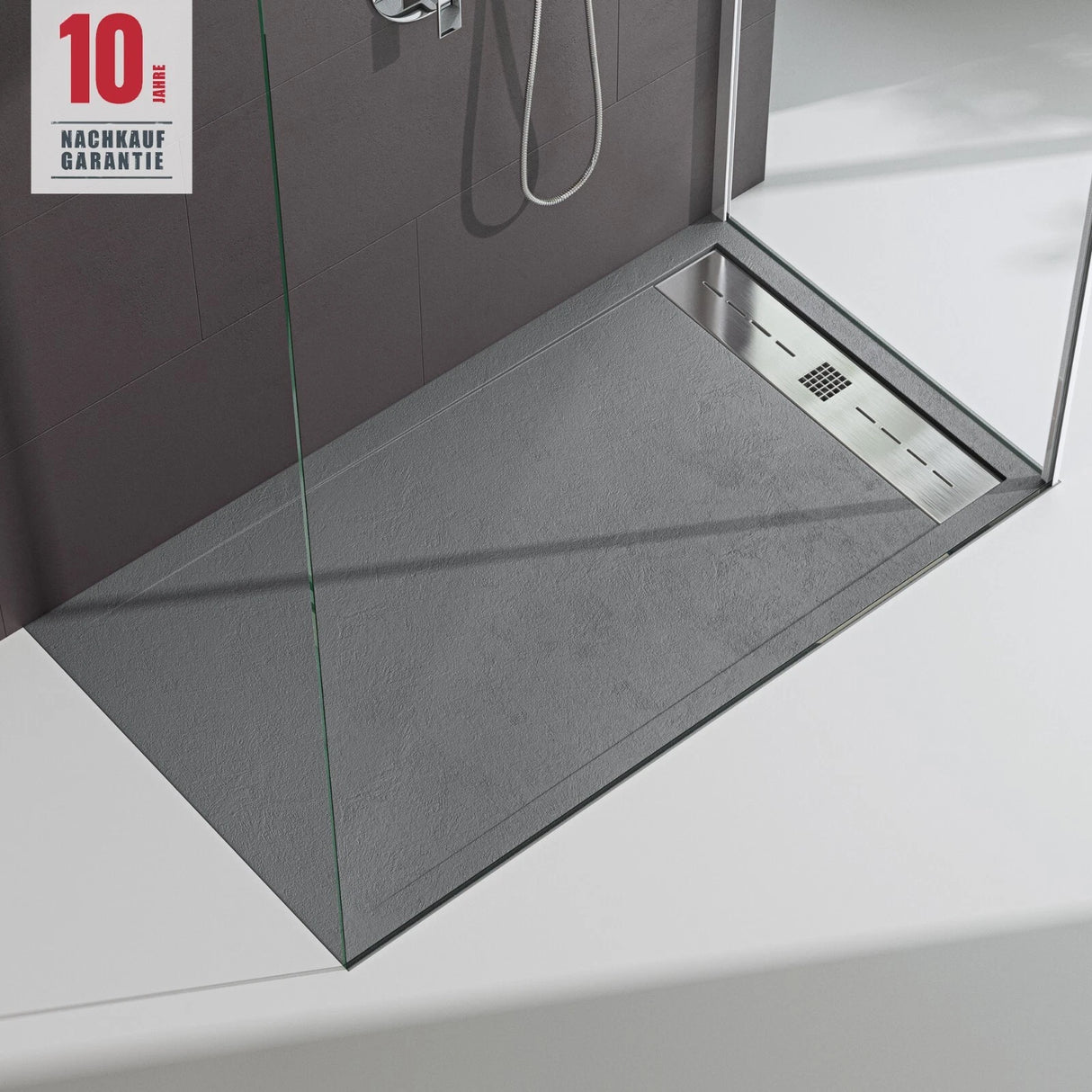 glasvilla Duschwanne Duschtasse para cabina de ducha plana rectangular gris cemento de alta calidad en mineral fundido Corvus