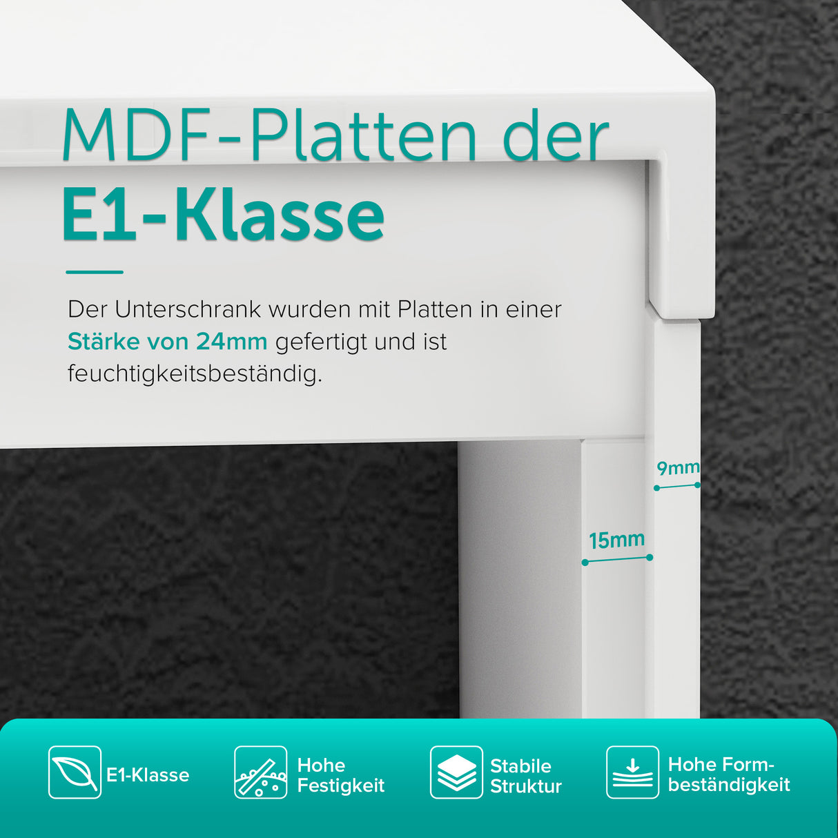 glasvilla Design Badmöbel Set Waschtisch mit Unterschrank Waschbeckenunterschrank 120cm mit Softclose Schubladen inkl. Mineralguss Waschbecken Santa