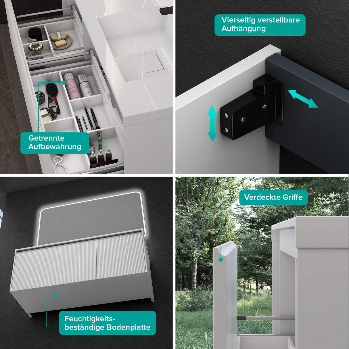 glasvilla Design Badmöbel Set Waschtisch mit Unterschrank Waschbeckenunterschrank 120cm mit Softclose Schubladen inkl. Mineralguss Waschbecken Santa