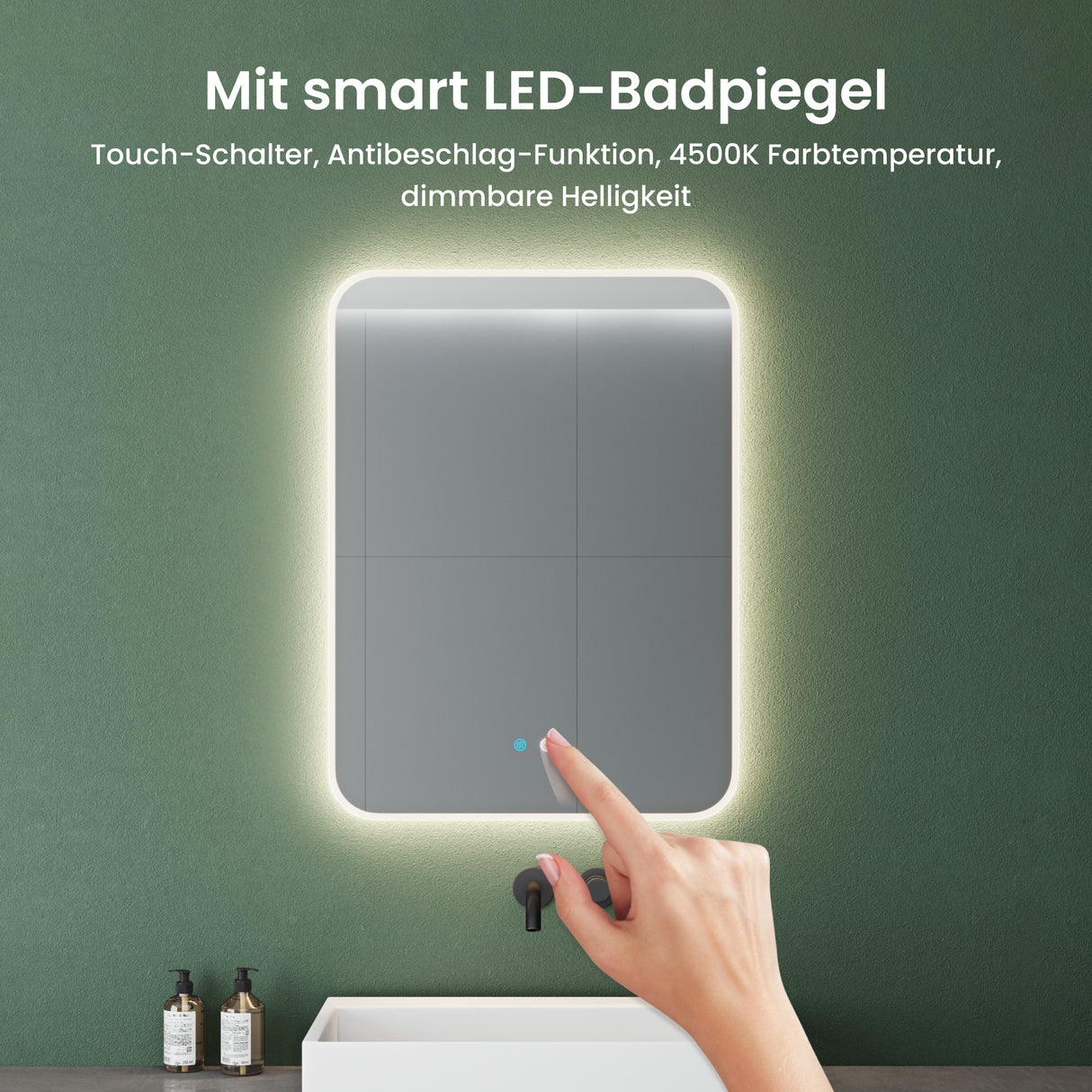glasvilla Miroir Mural de Salle de Bain Miroir de Salle de Bain LED avec Interrupteur Tactile Antibuée Couche Antibuée